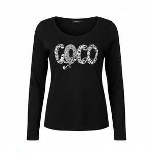 Lauren Moshi Beverly Hills "COCO" Graphic Long Sleeve Tee Black White Size XS